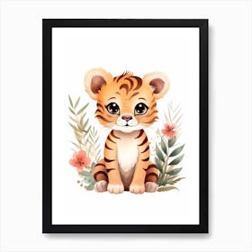 Watercolour Jungle Animal Baby Tiger 2 Art Print