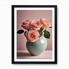 A Vase Of Pink Roses 37 Art Print