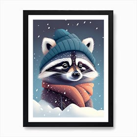 Raccoon With Beanie In The Snow Poster