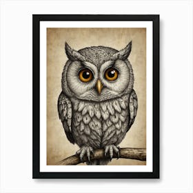 Owl On A Branch 2 Art Print