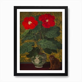 Poinsettia With A Cat 3 William Morris Style Art Print