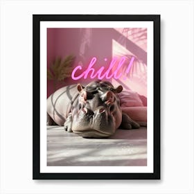 Hippopotamus neon sign pink chill Art Print