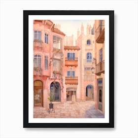 Valencia Spain 3 Vintage Pink Travel Illustration Art Print