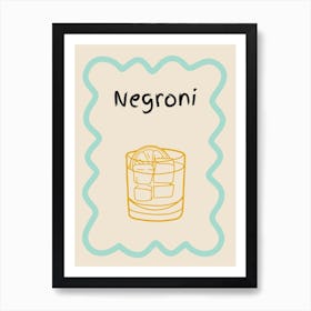 Negroni Doodle Poster Teal & Orange Art Print