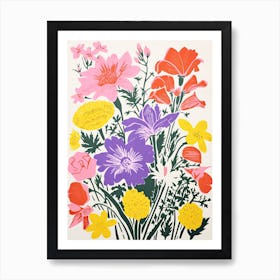 Colourful Flowers In A Vase In Risograph Style 12 Art Print