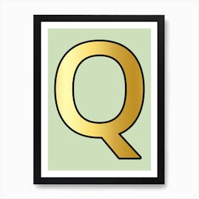 Letter Q Gold Alphabet Aqua Art Print