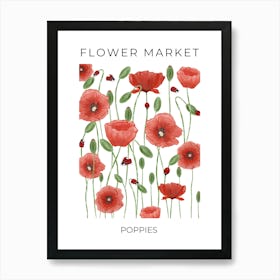 Flower Market Red Poppies and Ladybugs Art Print