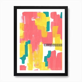 Fast Lane Mixed Media Pink Yellow Turquoise Abstract Art Print