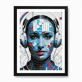 Woman With Headphones 18 Art Print