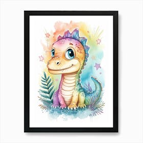 Starry Rainbow Dinosaur At Night 2 Art Print