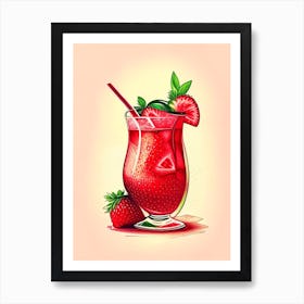 Strawberry Caipirinha, Cocktail, Drink Retro Drawing 2 Art Print