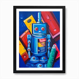 Retro Robot Toy Colourful Art Print