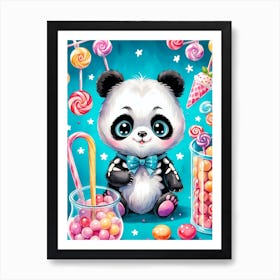 Cute Skeleton Panda Halloween Painting (5) Art Print