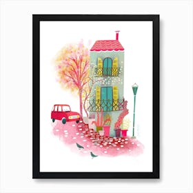 French Country House With Old Car Art Print
