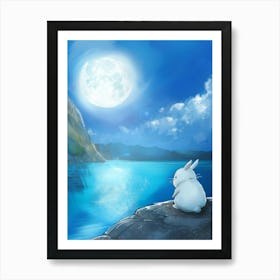 White Rabbit In The Moonlight Art Print