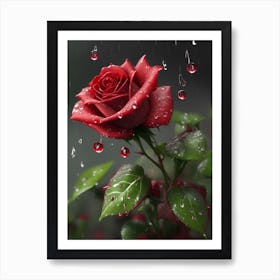 Red Roses At Rainy With Water Droplets Vertical Composition 35 Art Print