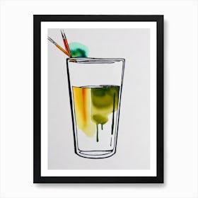 Irish Car Bomb Minimal Line Drawing With Watercolour Cocktail Poster Art Print