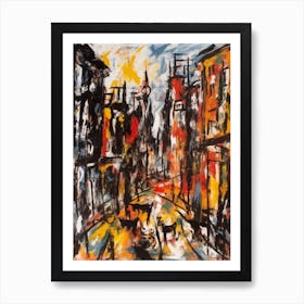 Painting Of A London With A Cat In The Style Of Abstract Expressionism, Pollock Style 1 Art Print