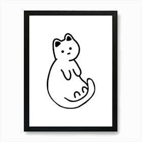 Cute Cat Hand Drawing Minimalist Illustration Art Print