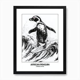 Penguin Surfing Waves Poster Art Print