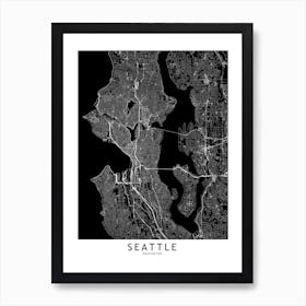 Seattle Black And White Map Art Print