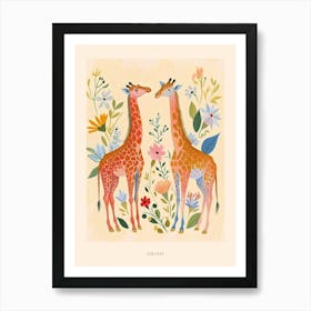 Folksy Floral Animal Drawing Giraffe 3 Poster Art Print