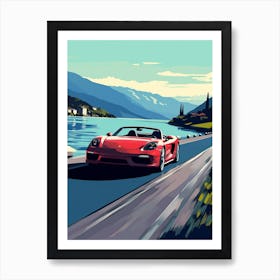 A Porsche Carrera Gt Car In The Lake Como Italy Illustration 2 Art Print