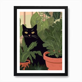 Black Cat And House Plants 13 Art Print