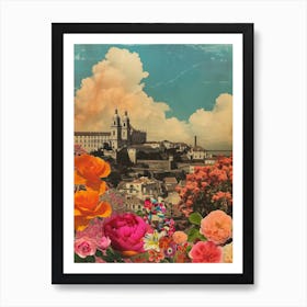 Lisbon   Floral Retro Collage Style 2 Art Print