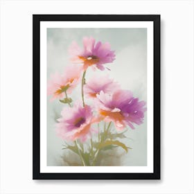 Aster Flowers Acrylic Pastel Colours 3 Art Print