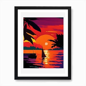 Abstract Boat And Tree Sunset Art Print