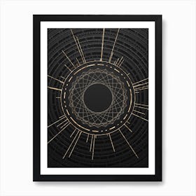 Geometric Glyph Symbol in Gold with Radial Array Lines on Dark Gray n.0073 Art Print