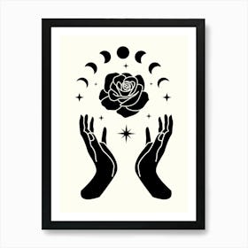 Two Hands Holding A Rose Hand Drawing Aesthetic Illustration Art Print