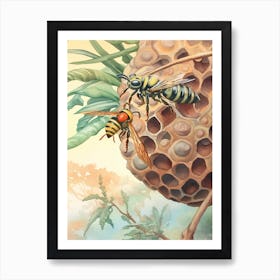 Cuckoo Wasp Bee Beehive Watercolour Illustration 2 Art Print