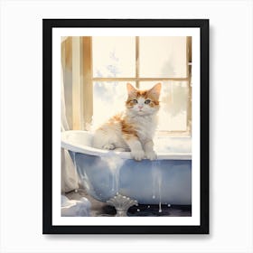 Turkish Cat In Bathtub Bathroom 7 Art Print