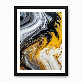 Abstract Texture On A Wall Swirling Pattern Of Fluid Gold Silver Yellow Grey And Black Resembli (7) Art Print