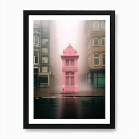 Pink Building In The Fog Art Print