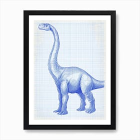 Dinosaur Blue Print Style Sketch Art Print