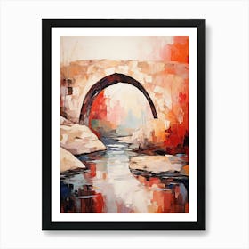 Old Stone Bridge in Autumn III, Abstract Vibrant Colorful Painting in Van Gogh Style Art Print