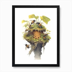 Plasterer Bee Beehive Watercolour Illustration 2 Art Print