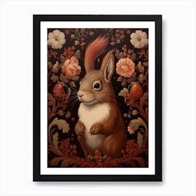 Squirrel Portrait With Rustic Flowers 3 Art Print