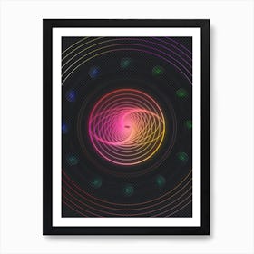 Neon Geometric Glyph in Pink and Yellow Circle Array on Black n.0311 Art Print