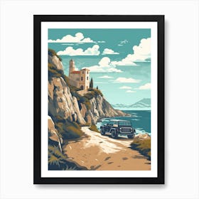 A Jeep Wrangler In Amalfi Coast, Italy, Car Illustration 1 Art Print