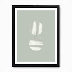 Striped Circles Sage Green Art Print