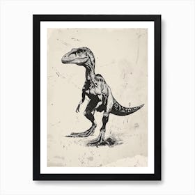 Velociraptor Dinosaur Black Ink & Sepia Illustration 2 Art Print