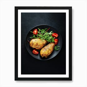 Grilled chicken breast with vegetables — Food kitchen poster/blackboard, photo art Affiche