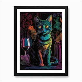 Cat With Wine Glass Art Print