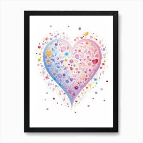 Rainbow Floral Heart Line Illustration Art Print