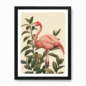 Jamess Flamingo And Croton Plants Minimalist Illustration 3 Art Print