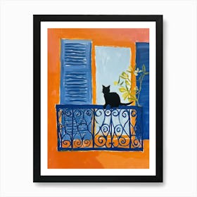 Black Cat Orange Wall Mediterranean Art Print